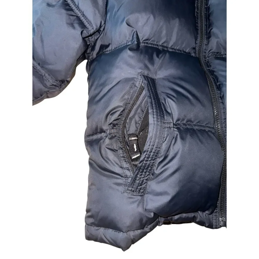 Gap Kids Down Puffer Jacket L 10 Black Hooded Packable Winter Coat Lightweight